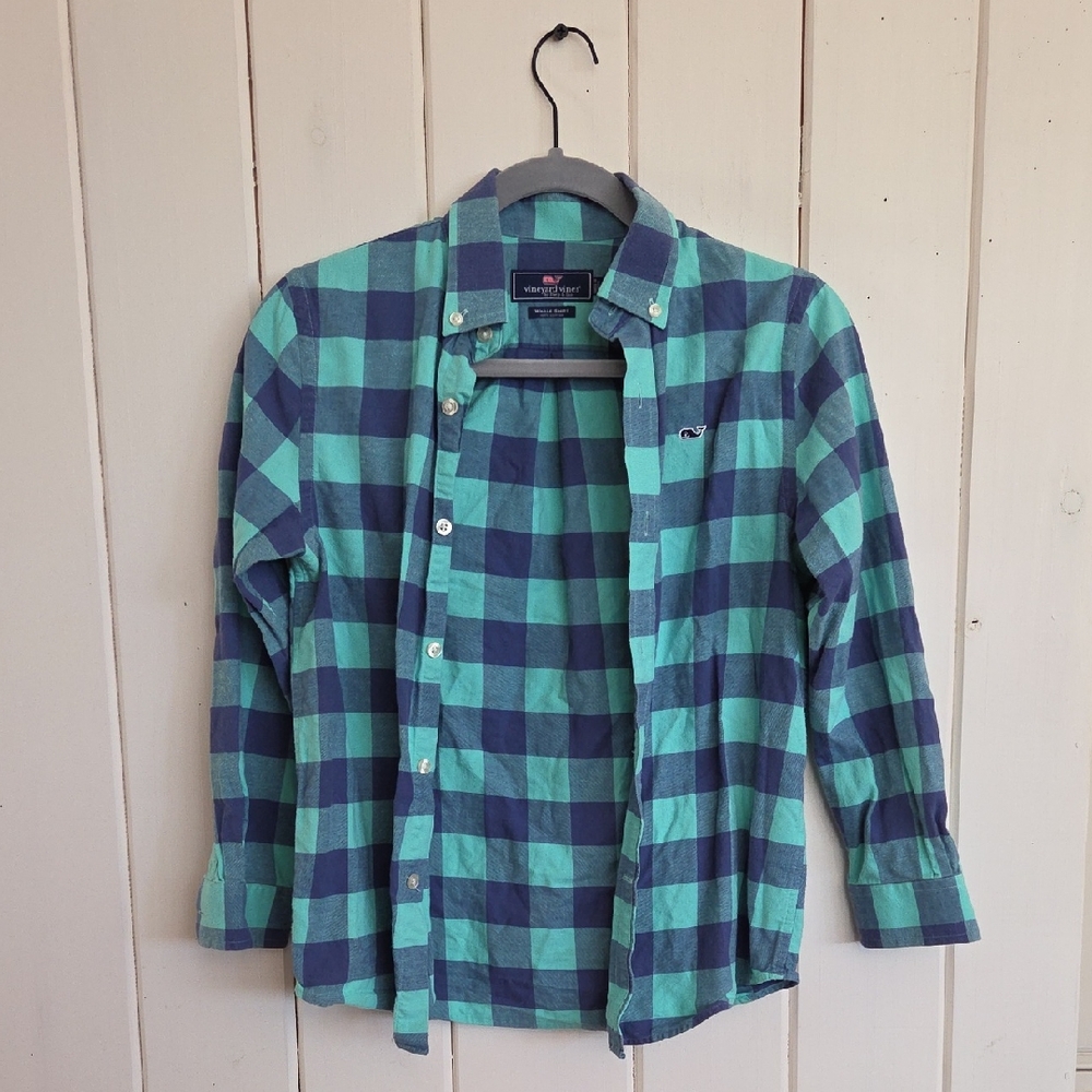 Vineyard Vines Teal and Navy Plaid Shirt